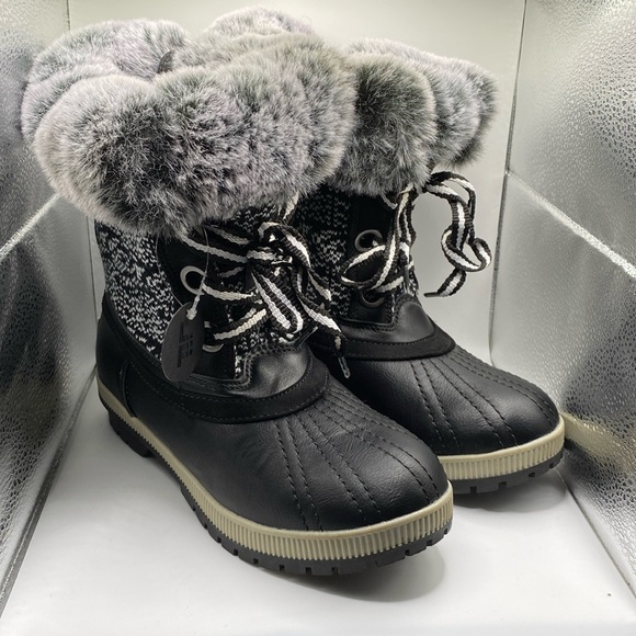 London Fog Collection Milly Winter Boots Black White Gray NWT‎ Size Women’s 8 - Picture 1 of 12